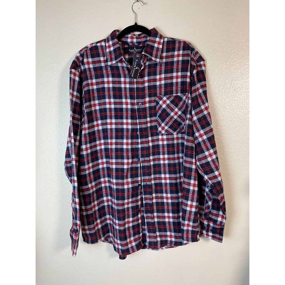 New Tailor Vintage Long Sleeve Plaid Button Up Flannel Shirt Men XXL Christmas